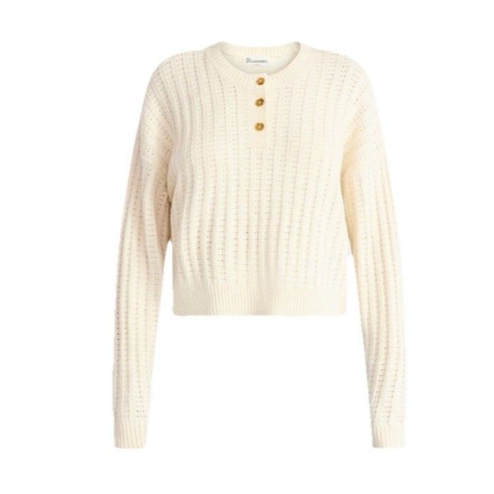 No Boundaries Women's Pointelle Henley Pullover Almond Size Large (12-14) NWT